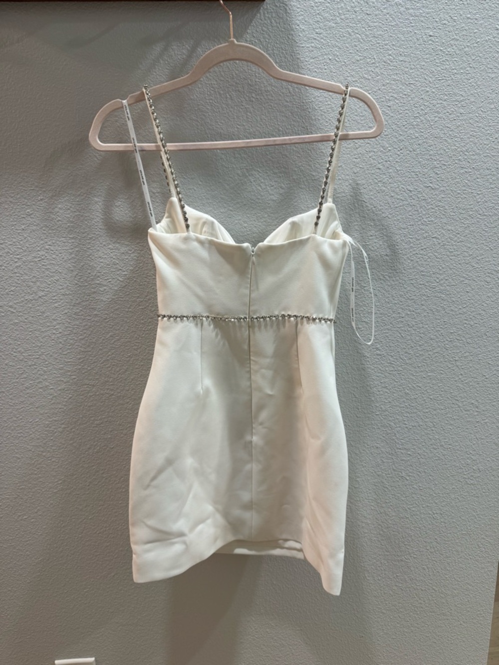 Self-Portrait White Mini Dress with Crystal Strap Accent and Crystal bow - Picture 4 of 6